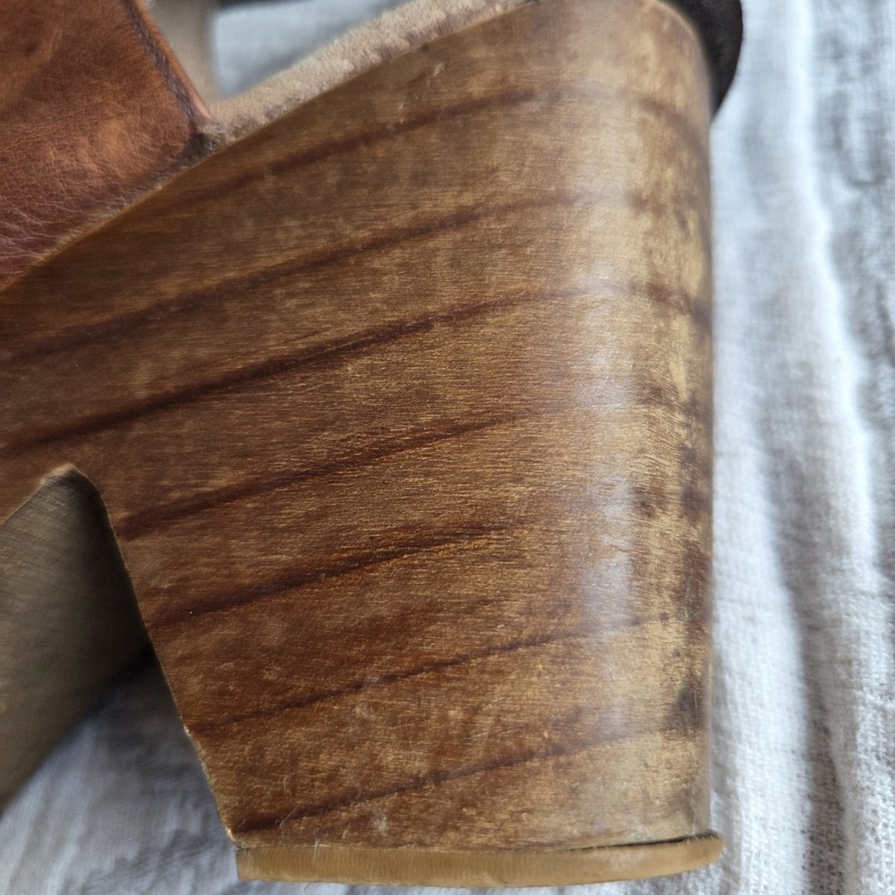 Free People Amber Orchard Clog Brown Leather Wood Heel Ankle Strap EU‎ 38 - Picture 7 of 8